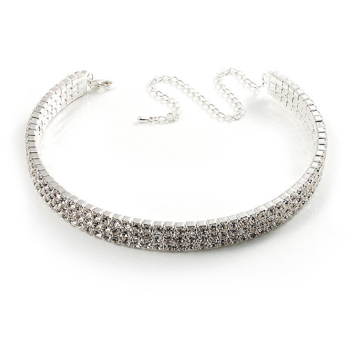 3-Row Swarovski Crystal Choker Necklace (Silver&Clear)